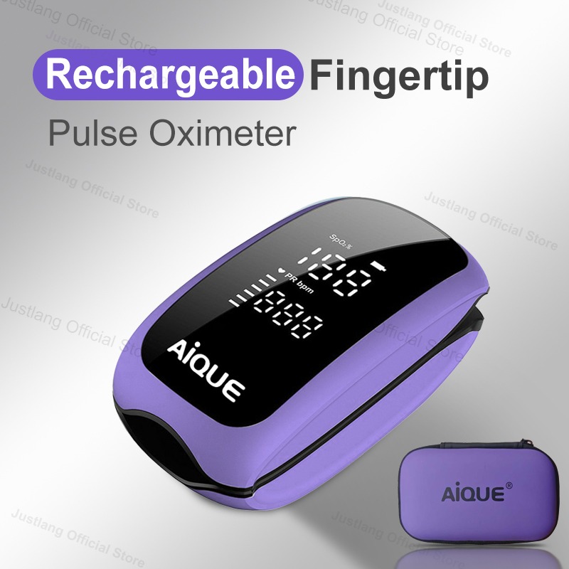Pulse Oximeter Fingertip Rechargeable - AiQUE Ungu Oksimeter Isi Ulang Tali