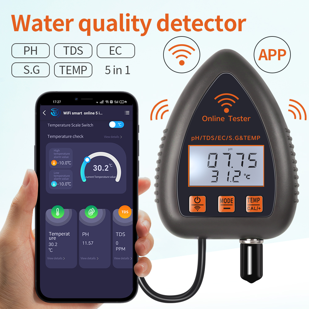 Tuya WiFi 5 In 1 TDS/EC/GARAM/ - Ph Meter Digital Water Tester ulasan dan harga