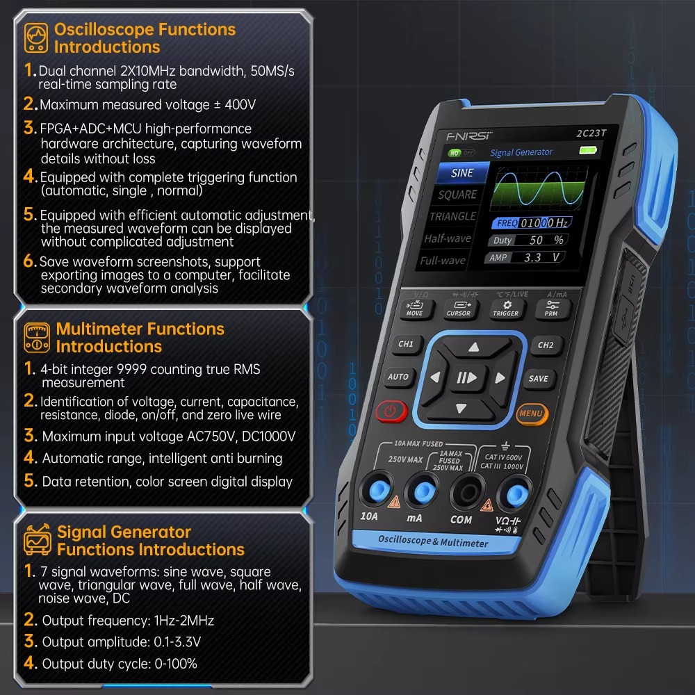 FNIRSI 2C23T 3 in 1 50MS/s 10M - Fnirsi Digital Oscilloscope Handheld ulasan dan harga