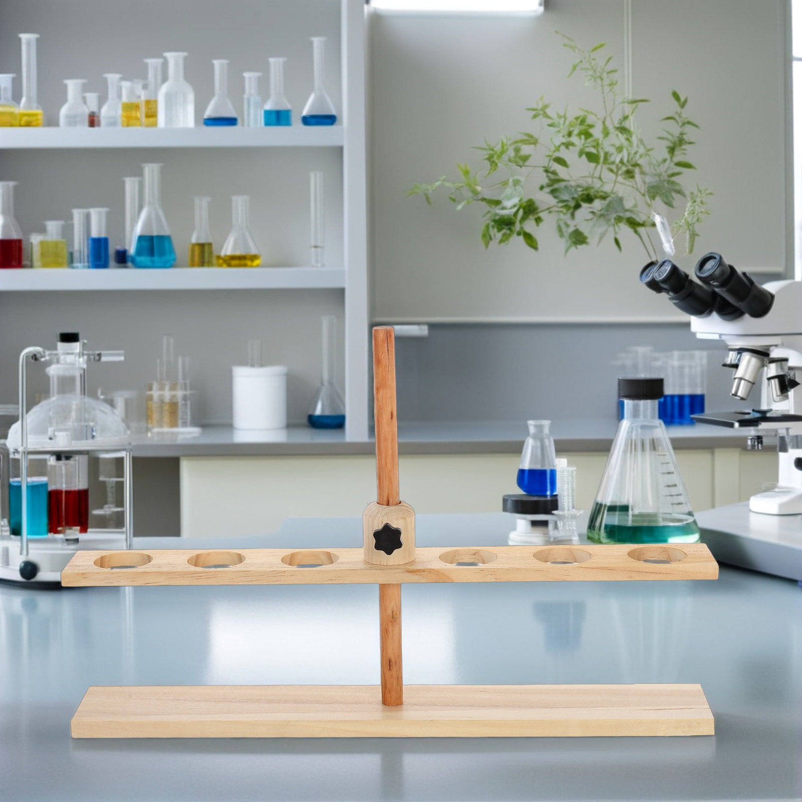 Penyangga Corong Kayu 6 Lubang - Lab Equipment ulasan dan harga